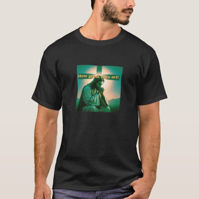 Hur stor du är Jesus bedjande Premium  T Shirt (Framsida)