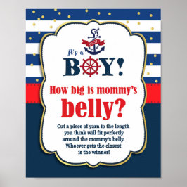 Hur stort är Mamma Belly Baby Shower Game Nautical Poster