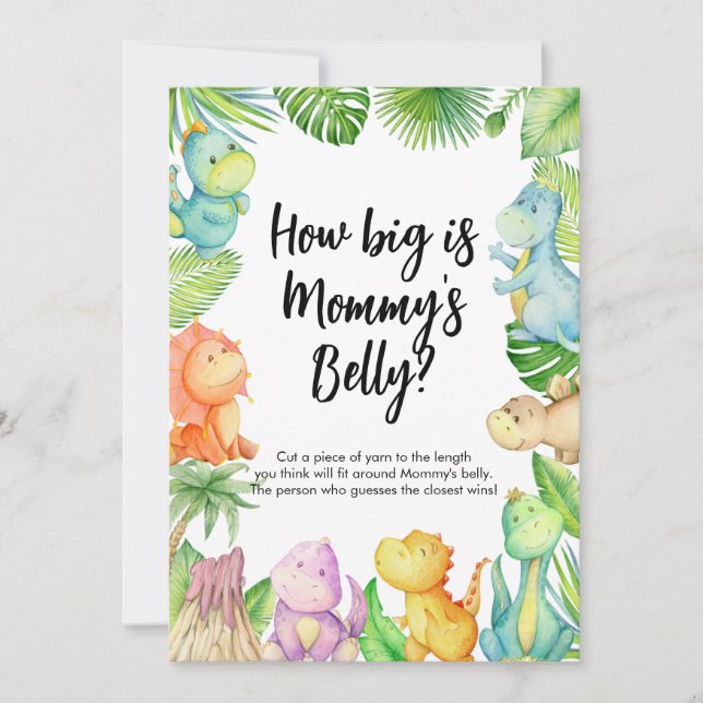 Hur stort är Mamma Belly Dinosaur-babyvykort? Inbjudningar (Framsida)