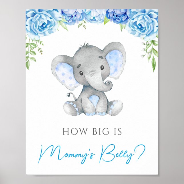 Hur stort är Mamma Belly Elephant Baby Shower Game Poster (Framsidan)
