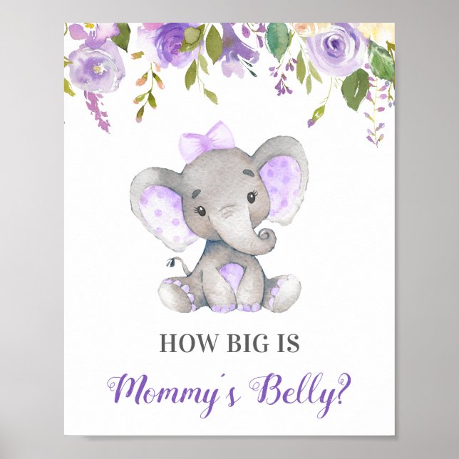 Hur stort är Mamma Belly Elephant Baby Shower Game Poster (Framsidan)