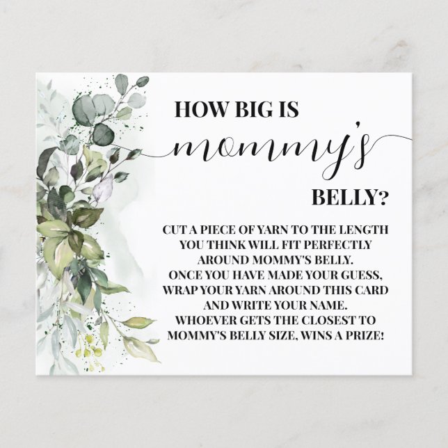 Hur stort är Mamma Belly Greenery Shower Game Card Flygblad (Framsidan)