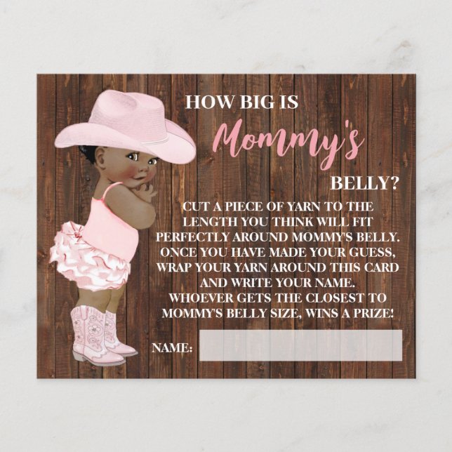 Hur stort Mamma Belly AA Cowgirl Shower Game Card Flygblad (Framsidan)