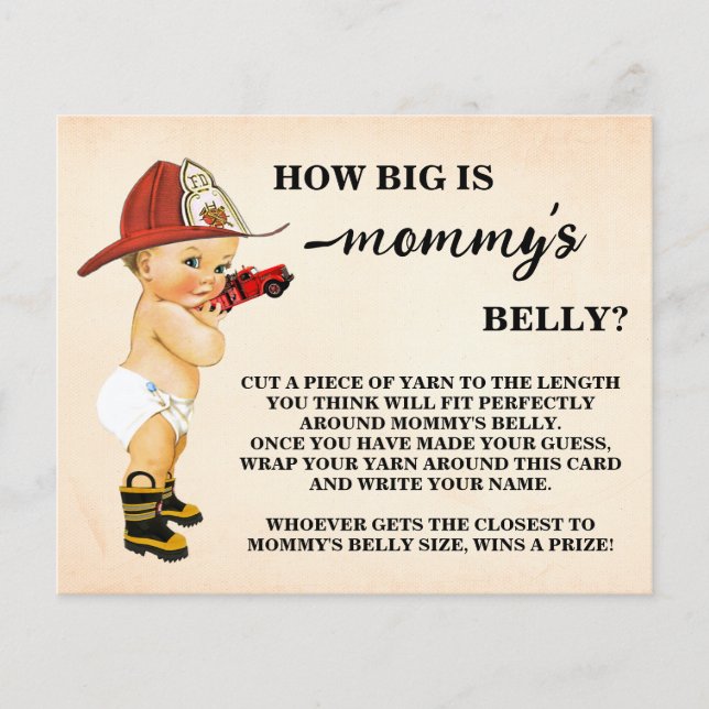 Hur stort Mamma Belly Firefighter Shower Game Card Flygblad (Framsidan)