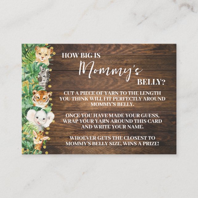 Hur stort Mamma Belly Safari Baby Shower Game Card Tilläggskort (Framsida)
