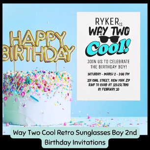 Hur två Coolor retro Sunglasses Boy 2:a födelsedag Inbjudningar