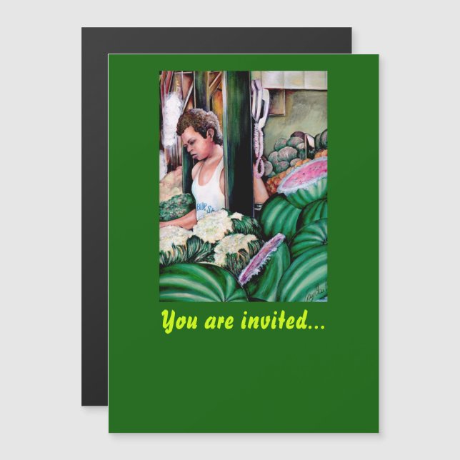 Hur tycker du om melonerna? magnetisk inbjudningskort (Fram/baksida)