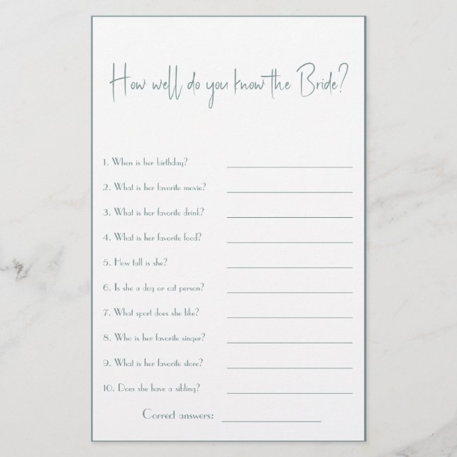 Hur väl känner du Bride? Visningsprogram för spelu Flygblad (Framsidan)