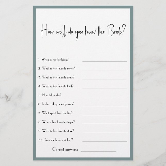 Hur väl känner du Bride? Visningsprogram för spelu Flygblad (Framsidan)