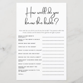 Hur väl känner du bruden Bröllopsfest spel