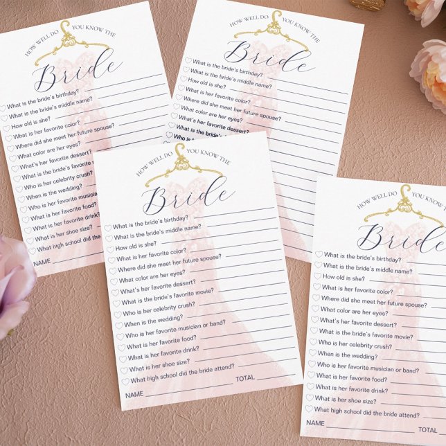 Hur väl känner du till Bride Bröllop? Inbjudningar (How Well Do You Know the Bride Wedding Dress Game Invitation)