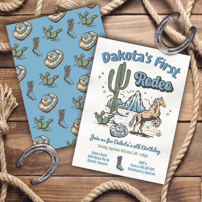 Hur Västern var en Cowboy Birthday Boy Blue Inbjudningar (Skapare uppladdad)