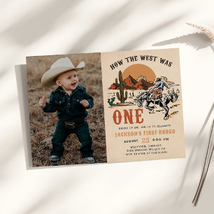 Hur Västern var ett Westernt foto från Cowboy Birt Inbjudningar
