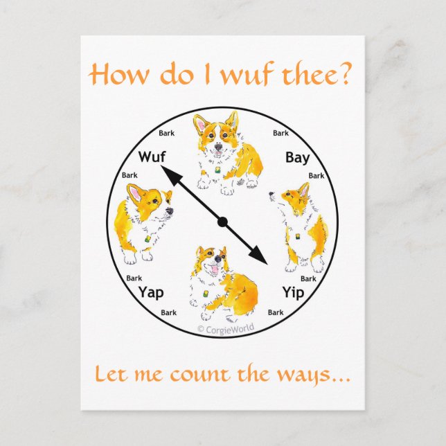 Hur Wuf Thee? Corgi vykort (Framsida)