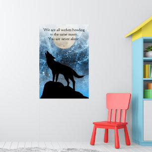 Hurande varg fullmåne blå svart Anpassad text Poster