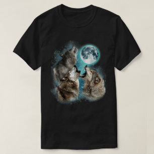 Hurande Vargar Fullmåne Skog Natt Konst T-shirt