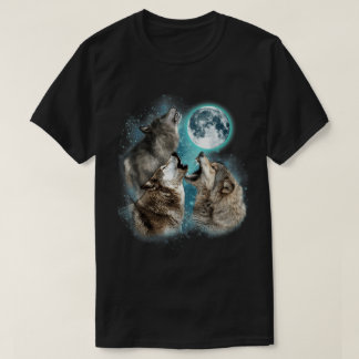 Hurande Vargar Fullmåne Skog Natt Konst T-shirt