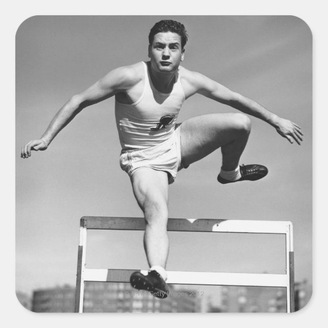 Hurdling Fyrkantigt Klistermärke (Framsida)