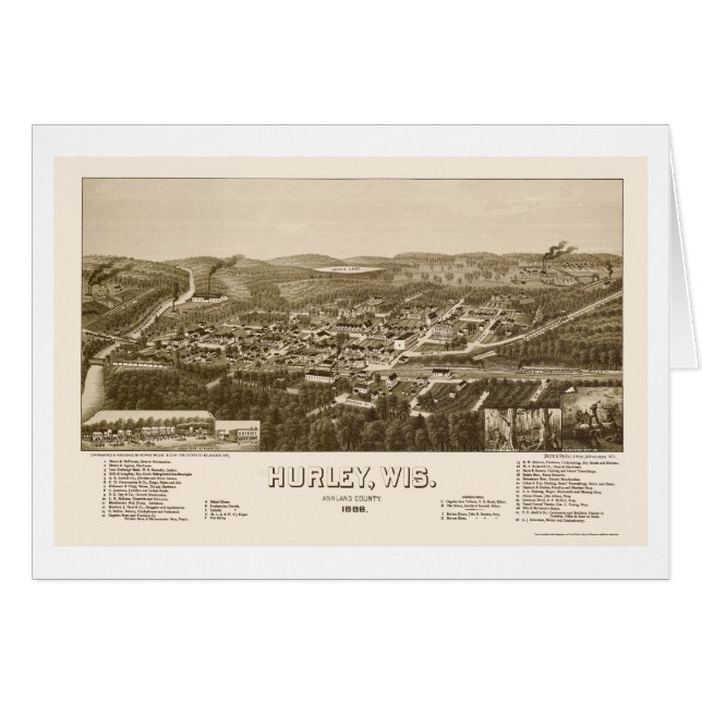 Hurley panorama- karta för WI - 1886 Hälsningskort (Framsidan Horizontal)