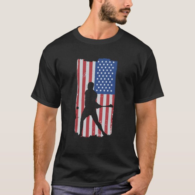 Hurling Player American Flag T Shirt (Framsida)