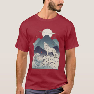 Hurmande varg månljust berg Träblock-tee T Shirt