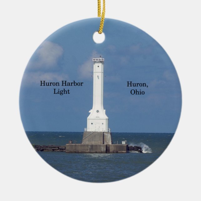 Huron Harbour Light-prydnadsföremål Julgransprydnad Keramik (Framsidan)
