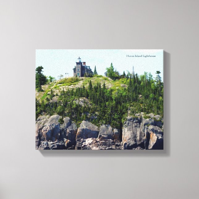 Huron Island Lighthouse vidvinkel canvastryck (Framsida)