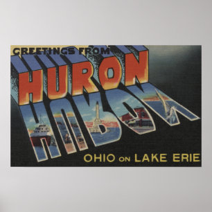 Huron, Ohio - Sjö Erie - Large Brev Scenes Poster