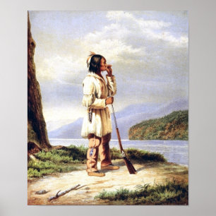 Huron-Wendat jägare som kallar en älg Poster