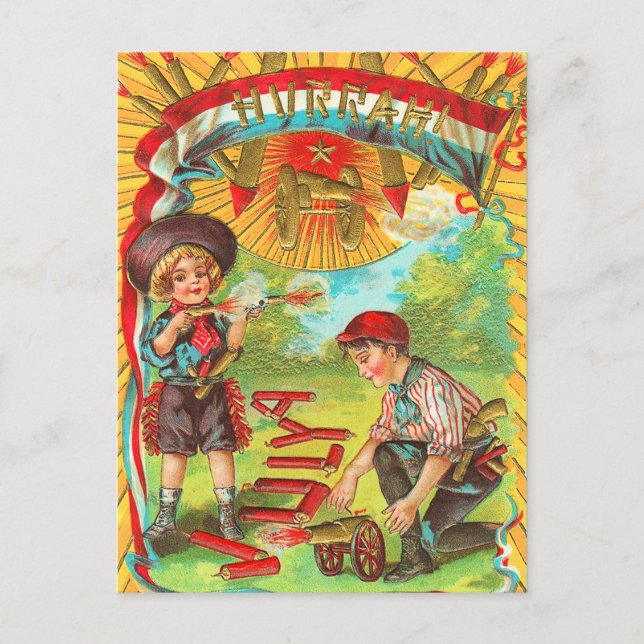 Hurra 4:e juli Fireworks Vykort (Framsida)