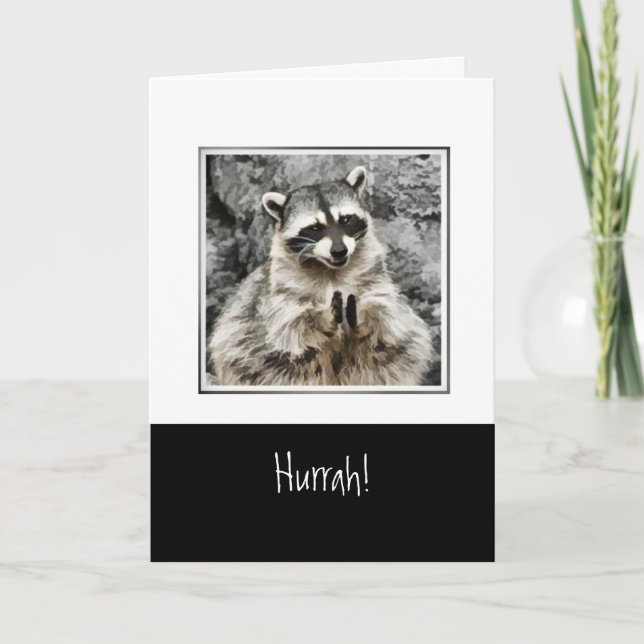 Hurra! Cute Racoon Clapping Funny Animal Art Helgkort (Framsida)