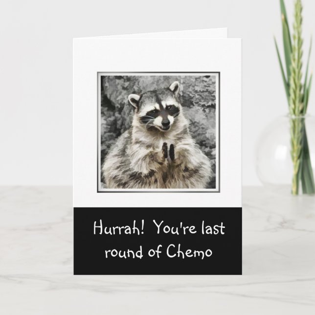 Hurra! Cute Racoon Clapping underbart Last Chemo Helgkort (Framsida)