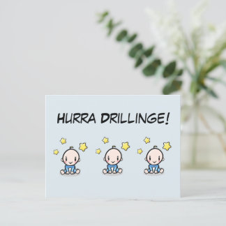 Hurra Drillinge, Glückwunsch Geburt, 3 Jungs,   Vykort