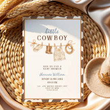 Hurra för lilla cowboy-babygympa-inbjudan
