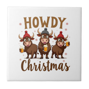 Hurra jul Rolig Highland Ko Xmas Kor Älskare Kakelplatta