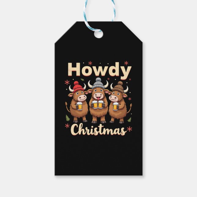 Hurra jul rolig högländsk ko jul ko älskare presentetikett (Framsidan)