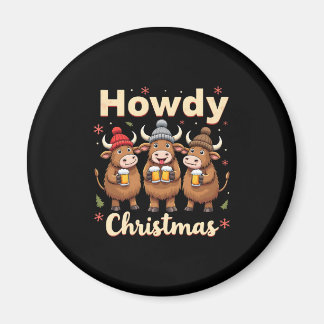 Hurra jul rolig högländsk ko Xmas kor älskare Magnet