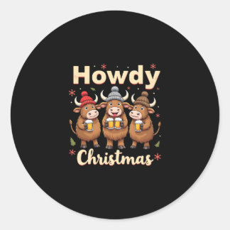 Hurra jul rolig högländsk ko Xmas kor älskare Runt Klistermärke