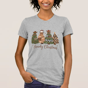 Hurra jul Western Retro Träd Cowboy Cowgirl T Shirt