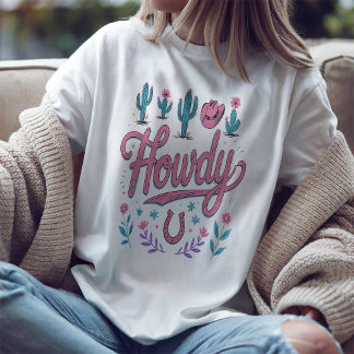 Hurra Pastell Cowgirl Western Grafik T-shirt