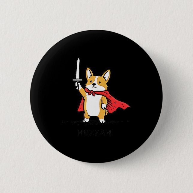 Hurra Roligt Medeltida Corgi Riddare Svärd Meme Knapp (Framsida)