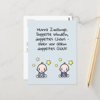 Hurra Zwillinge, Glückwunsch Geburt, 2 Jungs Vykort