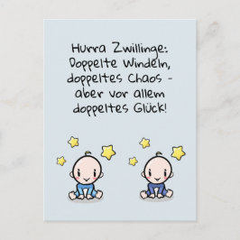 Hurra Zwillinge, Glückwunsch Geburt, 2 Jungs Vykort