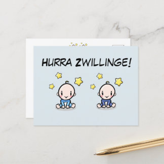 Hurra Zwillinge, Glückwunsch Geburt, 2 Jungs,   Vykort