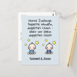 Hurra Zwillinge, Glückwunsch Geburt, mit Namen,   Vykort