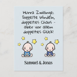 Hurra Zwillinge, Glückwunsch Geburt, mit Namen,   Vykort
