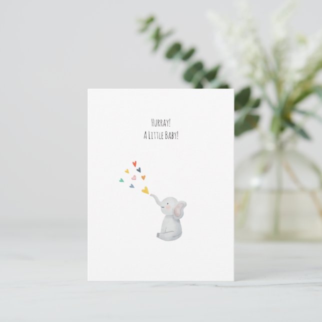 Hurray A Little Baby Cute Elephant Hearts Card Vykort (Stående Fram)