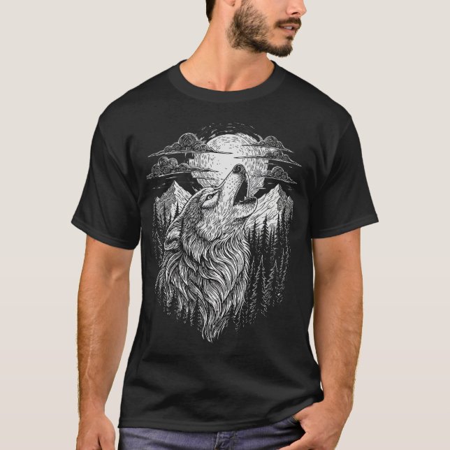 Hurulv och månlinjekonst T-shirt (Framsida)