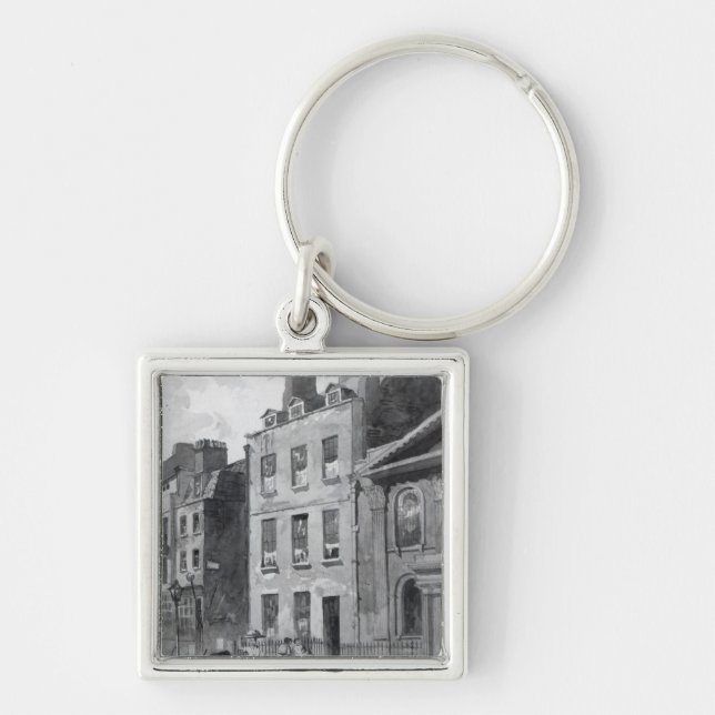 Hus av herr Isaac Newton Fyrkantig Silverfärgad Nyckelring (Framsidan)