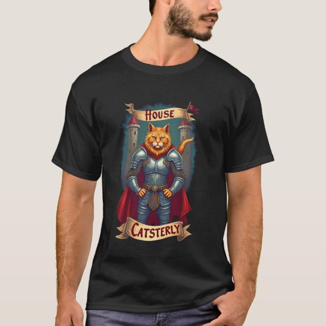 Hus Catsterly medeltida riddare katt rustning fant T Shirt (Framsida)